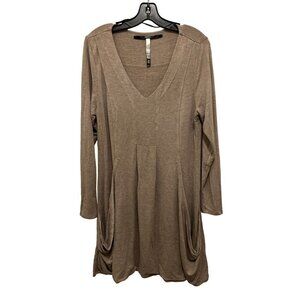 Women's Large Dress Kensie Beige Cotton Jersey Long Sleeve Site Pockets